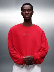 PLAYBOY X SUMWON Classic Oversized Long Sleeve Crew Neck Sweatshirt With Bold Back Logo Print And Small Chest Branding Winter Fall Casual - Red - View 3
