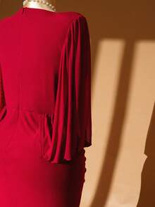 Rometta Robe maxi élégante et sexy en tissu stretch de couleur unie, coupe slim, avec taille cintrée, style français. Convient pour le printemps/été, la rentrée, les vacances, la remise des diplômes, les fêtes (Saint-Valentin, Noël, Fête des mères, Halloween, Thanksgiving, Pâques), les festivals de musique, les bals, les sorties, les mariages, les activités de plein air. - Rouge foncé - Voir 9