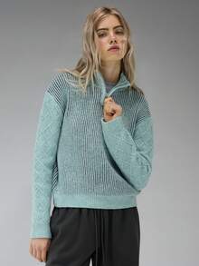 COUREZ Long Sleeve Color Block Rib Knit Jumper Y2K Spring For Women Sweater - Green - View 8