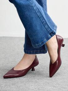 CUCCOO BIZCHIC Bombas de tacón bajo de punta fina, clásicas y sencillas, para uso diario, trabajo y fiestas - Rosa Roja - Ver 5