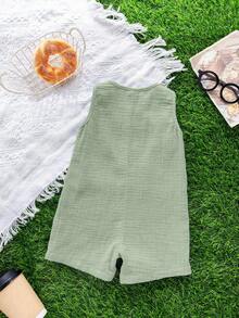 Mint Green Semi-Sheer Baby Boys Romper Sleeveless Round Neck Button Front Short Length Design - Mint Green - View 5