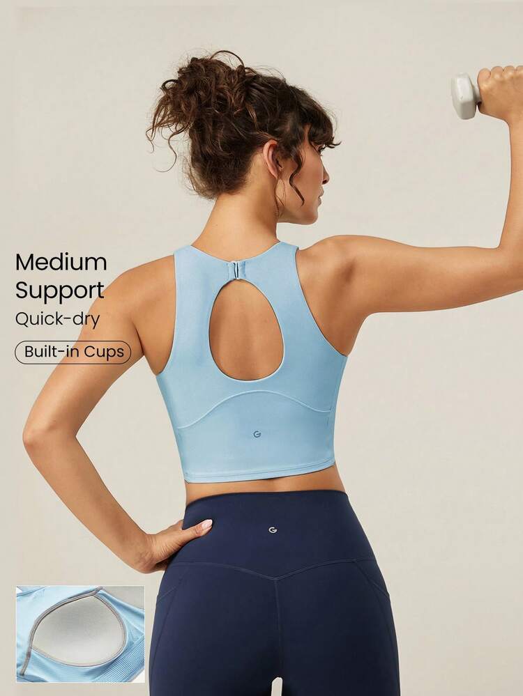 Control Cutout Halter Round Neck Sports Bra Medium Impact Running Workout Gym
