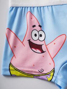 SpongeBob SquarePants | SHEIN 2pcs Young Boy Cute Cartoon Graphic Letter Tape Comfortable Trunks - Blue and White - View 10