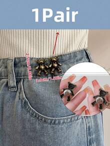 1对/5对熊形腰部收紧器腰扣别针，无需缝纫和工具，腰部调节扣，裤腰纽扣，可拆卸牛仔裤纽扣，腰扣，速成牛仔裤纽扣，领扣，胸针别针，熊形纽扣调节器，可拆卸安全别针腰夹，裤夹，适用于宽松牛仔裤，纽扣替换，裤子压扣，皮带扣，学校用品，教师礼物，返校教师配件 - 銅色 - 查看 6