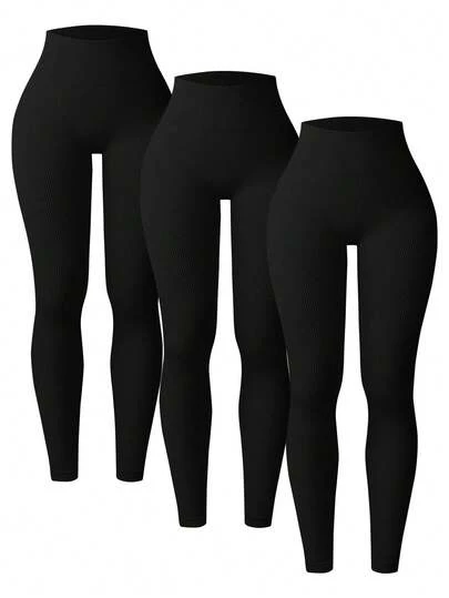 Easithlete 3 Packs Ribbed  Seamless Leggings For Women-No See-Through High Waisted Tummy Control Yoga Pants  For Workout Athletic Running Cycling Yoga Pickleball Exercize Casual