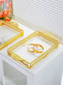 1个豪华亚克力长方形托盘，带金色把手，亚克力材质，水波纹设计，适合节日和所有季节，非常适合盛放蛋糕、零食、饮料等。 - 彩色 - 查看 6