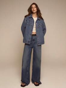 ATUI Studio 女士铆钉纽扣长袖牛仔衬衫 - 藍色 - 查看 2