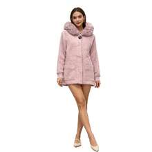 Suéter de Invierno para Mujer  | Medio Largo con Capucha de Pelo Desmontable . Súper Suave y Calientito . Bolsas Grandes y Corte Casual Chic - ROSA - Ver 3