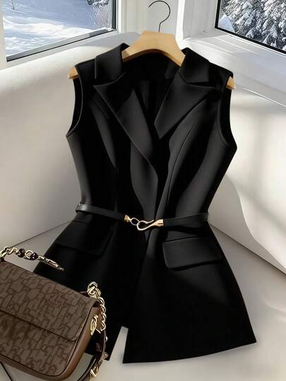 GlowEve CURVE Plus Size Casual Versatile Commute Solid Color Thin Suit Vest