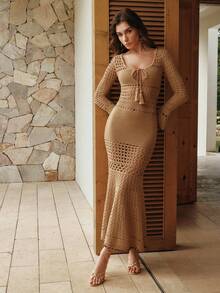 Anewsta Women's Knitted Sweater Dress - Brown - View 7