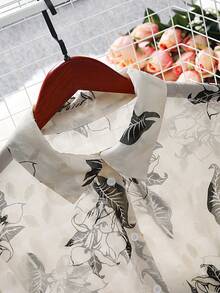 GlowEve CURVE 大码女式新款长袖翻领雪纺提花印花宽松灯笼袖衬衫，适合春夏、返校、毕业、假期、情人节、音乐节、母亲节、万圣节、感恩节、复活节、国庆节、舞会、约会、派对、婚礼、户外活动等场合。 - 彩色 - 查看 4