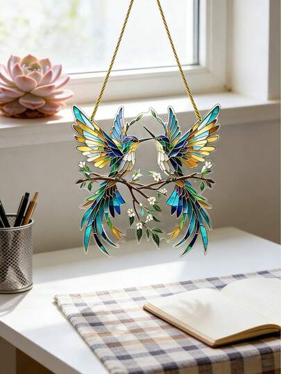 2/1件装鸟类（5.9英寸 x 5.9英寸）2D亚克力装饰牌，户外及花园用品，庭院及花园装饰，园艺摆件，适用于房间、卧室、厨房、家居、墙面、婚礼、农舍、花园、万圣节、秋季、圣诞节、乡村别墅装饰，是送给家人、朋友和动物鸟类爱好者的完美礼物。