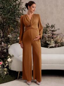 SHEIN Elegant Solid Color Twist Jumpsuit For Pregnant Women - Brown - View 6