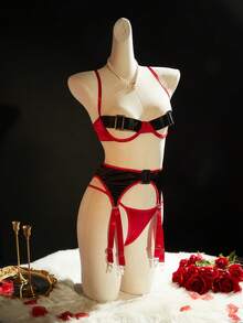 SpicyHot Red & Black Extremely Sexy Holiday Party Lingerie Set, Christmas - black red - View 5