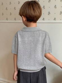 DAZY Áo thun cổ polo tay ngắn màu trơn cho bé trai, kiểu dáng thường ngày, thích hợp cho mùa xuân. - Xám - Xem 6