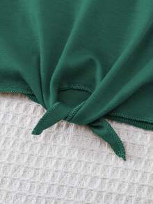 两件套女童休闲无袖上衣和条纹短裤套装，蝴蝶结设计 - 綠色 - 查看 6