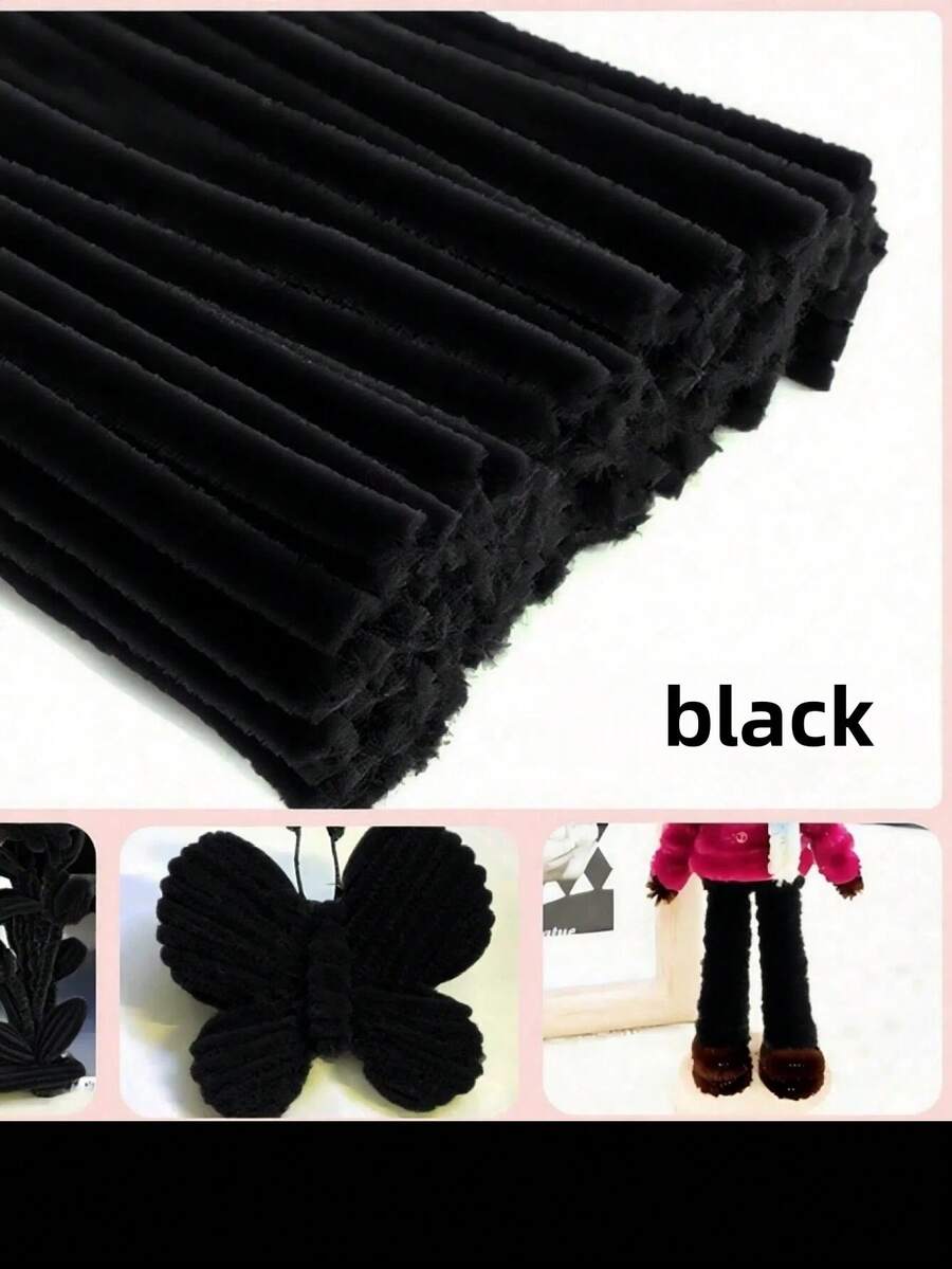 100/200/300/500PCS Black Chenille Stems Bulk Pack Thick Fuzzy Pipe Cleaners Dense Pliable Sticks For DIY Craft Projects School Classroom Creative Decorations Holiday Ornaments - Black - View 1