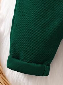 SHEIN Vintaside Kids Young Boys Black Corduroy Suspender Pants, Loose Cargo Style Vintage Pocket Overalls, Boys Casual Versatile Trousers For Multiple Seasons