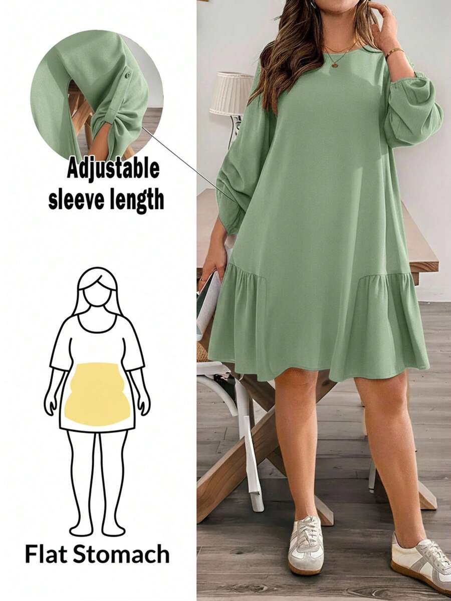 SHEIN Essnce Đầm đen dáng suông thoải mái, đa năng, ôm dáng, có thể điều chỉnh độ dài tay áo, dành cho nữ cỡ lớn, thời trang mùa xuân và mùa thu, trang phục mùa thu, đầm đen cho nữ, trang phục đi nhà thờ cho nữ, đầm dễ thương tôn dáng, kiểu dáng đơn giản. - Màu xanh Bạc hà - Xem 1