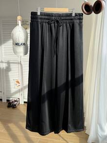 Comfortcana Calça Esportiva de Perna Larga com Cintura com Cordão Plus Size - Preto - Visão 4