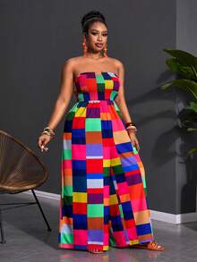 Slaydiva 修身印花无袖连体裤，数码印花面料，大码女装，适合圣诞节/新年装扮、感恩节装扮、沙滩装、性感女装、节日装扮、休闲街头风 - 彩色 - 查看 3