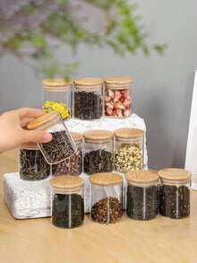 Bộ 2/4/6/8 hũ thủy tinh đựng thực phẩm, hộp đựng có nắp tre kín, hũ trong suốt di động dùng để đựng trà, cà phê hạt, đường, kẹo, gia vị, đồ dùng nhà bếp, chai thủy tinh. - Nhiều màu - Xem 10