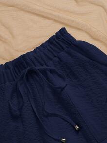 EMERY ROSE Quần short nữ cỡ lớn mùa hè 2025 với viền bèo nhún, dây rút và túi hai bên. - Xanh đậm - Xem 5