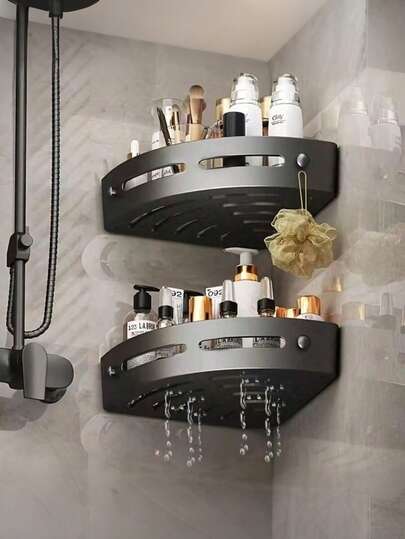 Corner Shower Caddy, Plastics Bathroom Storage Rack, Indoor Shower Shelves, Shower Wall Shampoo Holder, Kitchen & Bathroom Storage Box, Shower Basket, Space Saving Triangle Corner Shelf - Wall Mount Bathroom Shampoo, Body Wash And Cosmetic Organizer - Easy To Install, Anti-Slip Design, Bathroom Accessories