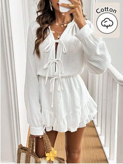 SHEIN Frenchy Damski wakacyjny kombinezon w jednolitym kolorze z falbaną