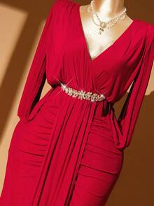 Rometta Robe maxi élégante et sexy en tissu stretch de couleur unie, coupe slim, avec taille cintrée, style français. Convient pour le printemps/été, la rentrée, les vacances, la remise des diplômes, les fêtes (Saint-Valentin, Noël, Fête des mères, Halloween, Thanksgiving, Pâques), les festivals de musique, les bals, les sorties, les mariages, les activités de plein air. - Rouge foncé - Voir 1