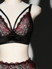 2 Stücke Große Größen Spitze Kontrast Mesh bügellos Sexy Wäsche Set - Verschiedenfarbig - Übersicht 5