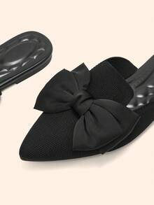 CUCCOO BASICS Women's Casual Low Vamp Bowknot Floral Striped Backless Spring Breathable Flat Shoes, Black - Black - View 3