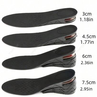 1,18/1,77/2,36/2,95 pulgadas Plantillas elevadoras de altura negras con amortiguación de choque y cojín de aire, almohadillas para talón unisex para zapatos deportivos, almohadilla elástica suave para el talón