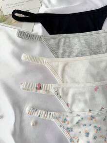 SHEIN 5 st/pack set med bekväma trosor och elastisk midja för kvinnor - Multifärgad - Visa 5