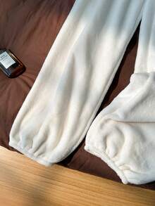 Franclia Casual Minimalist Embroidered Flannel Fleece Lounge Pants/Pajama Pants - White - View 5