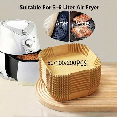 Láminas desechables cuadradas/circulares para freidora de aire, 50/100/200 piezas, láminas de papel para freidora de aire de 6.3 pulgadas, bandejas de hornear antiadherentes, accesorios para horno, utensilios de cocina, accesorios de cocina, regalos de Navidad y Halloween, regalos de Año Nuevo