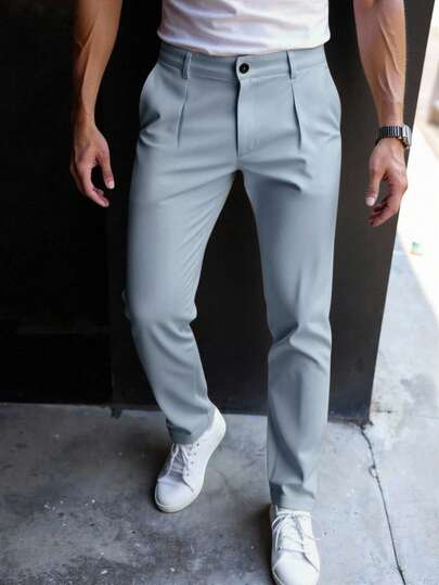 Manfinity Bizformal Pantalones casuales de unicolor con bolsillo en diagonal para hombres