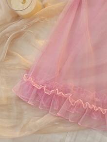 DelicateAllure 加大码性感浪漫情人节可爱薄纱睡裙+丁字裤两件套 - 粉色 - 查看 4