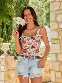 KARISMINA Women's Fitted Lace Knit Camisole, Spring/Summer Floral Tops Rose Top Floral Crop Top Flower Tube Top Summer Crop Tops Women - Multicolor - View 1
