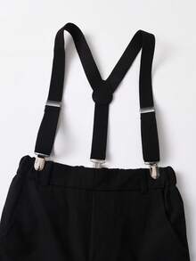 2pcs Young Boy Striped Long Sleeve Shirt And Bib Overalls Gentleman Outfit Set - Red - View 7