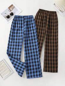 Pantalones deportivos casuales de 2 piezas para niños y jóvenes, de ajuste holgado con cintura elástica y estilo de pierna ancha, con elemento clásico a cuadros, conjunto retro/multipieza, fabricado en tela de alta calidad (poliéster), lavable a máquina, adecuado para uso al aire libre, vuelta al colegio, ir y venir, y talla grande - Multicolor - Ver 1