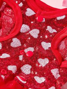 PETSIN 1件宠物通用情人节红色爱心亮片网纱拼接奢华公主裙 - 彩色 - 查看 6