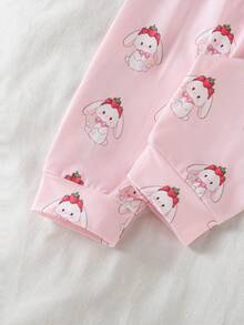 2pcs Newborn Baby Girls Long Sleeve Pullover Top And Pants Set, Cute Rabbit Digital Print, Knitted Fabric, Lovely Style, Pink