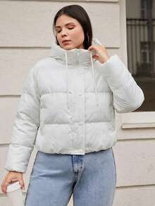 Chaqueta con capucha acolchada corta para mujer talla grande - Blanco - Ver 3