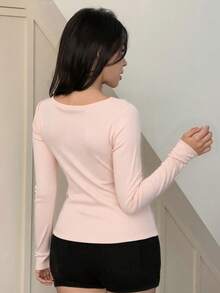 RED MARINE Suéter de punto elegante y sólido para mujeres - tejido elástico, estilo de adelgazamiento, diseño tridimensional de rosas grises, adecuado para citas nocturnas de otoño e invierno, fiestas de fin de semana y té de la tarde - Rosa - Ver 3