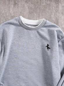 Vacaura 2件套青少年男童时尚花卉灰色卫衣和配套运动裤套装，面料柔软舒适，适合户外运动、摄影、上学、郊游及各种场合。