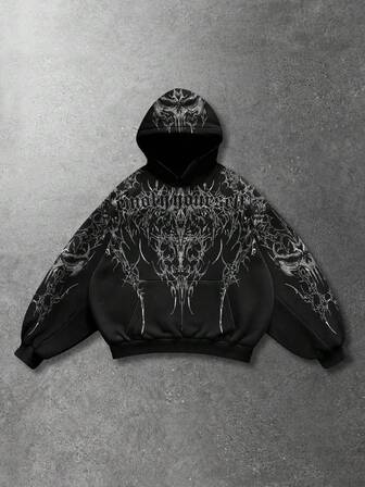 Goth Men's Casual Loose Fit Graphic Print Hoodie