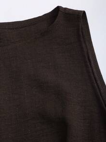 SHEIN Sweetro 复古浪漫优雅俏皮可爱甜美波西米亚风音乐节度假约会通勤工作无袖A字双层荷叶边迷你连衣裙，春夏秋冬皆宜 - 咖啡 - 查看 4