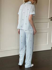 Napfluff Women's Striped Bow Print Short Sleeve Pajama Set - Multicolor - View 3