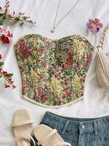 Soleia 夏季假日嘉年华女士休闲衬衫，适合休闲度假、海滩婚礼宾客、毕业典礼、早午餐等场合，优雅波西米亚热带风情无肩带露脐上衣 - 彩色 - 查看 3